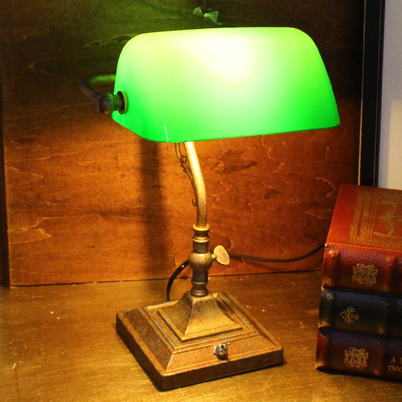 グリーンのガラスセードのアンティーク風バンカーズライト＃027-1