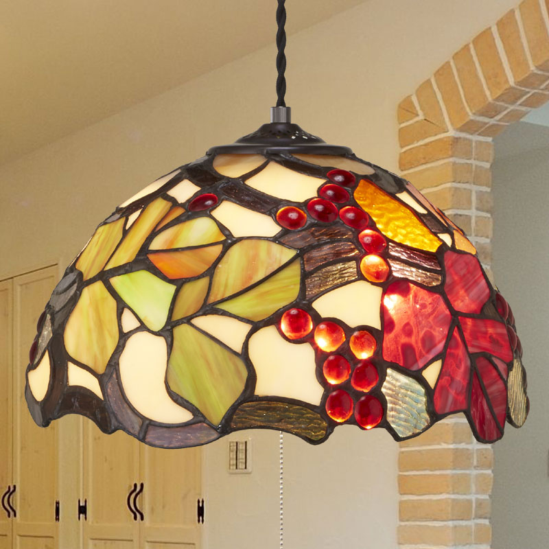 ステンドグラスペンダントランプ　　ブドウ/P　2灯 【送料無料】