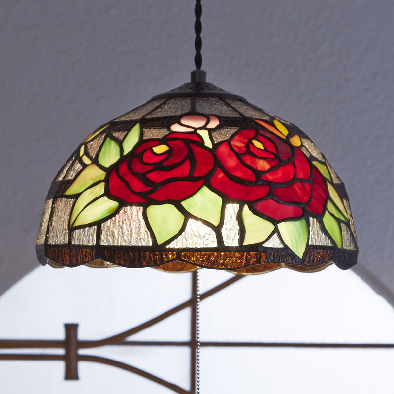 ステンドグラスペンダントランプ　　クラシックローズ/P　2灯 【送料無料】