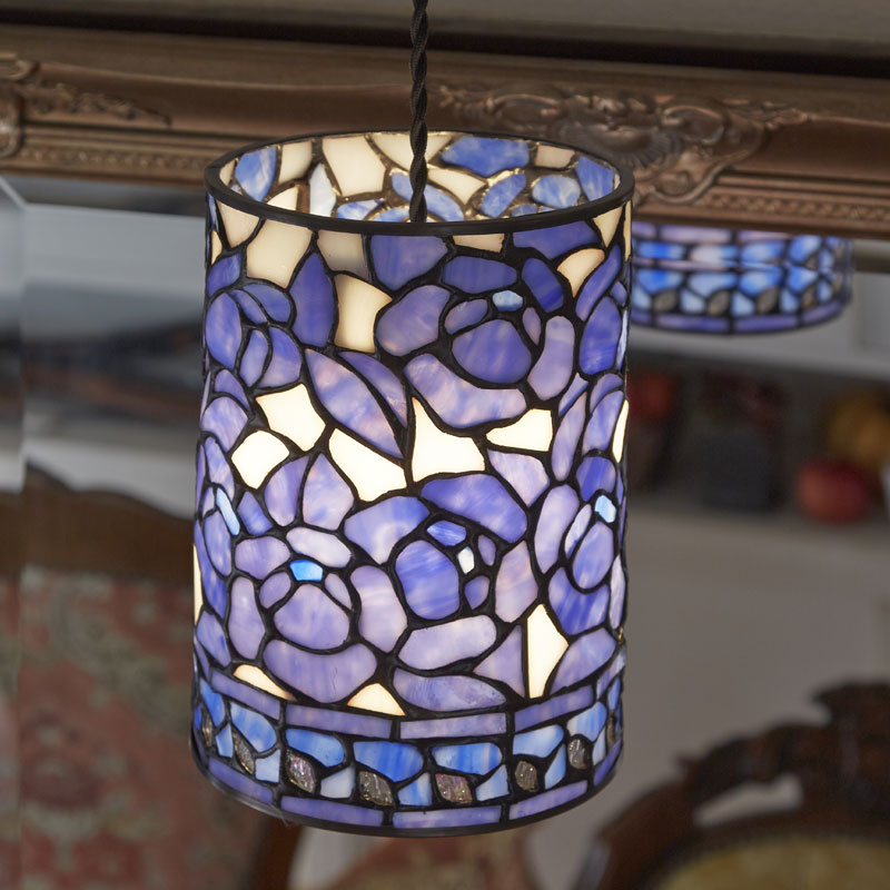 ステンドグラスペンダントランプ　　ブルーローズ　 【送料無料】
