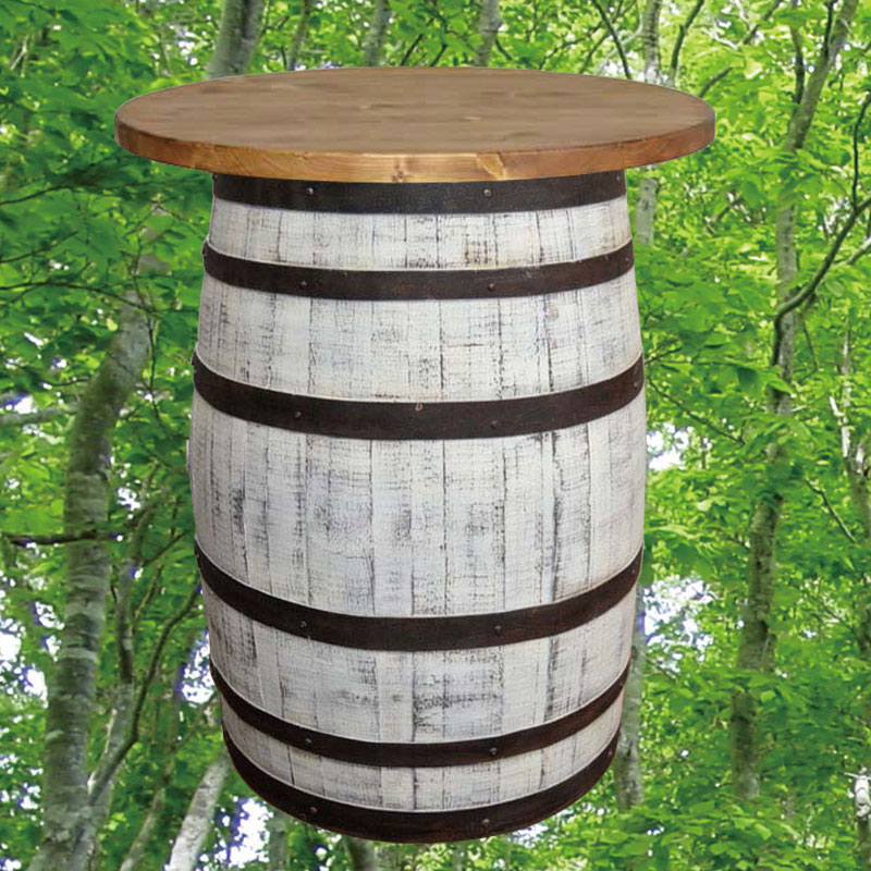 80cm丸バレルテーブル800　バレルクラフト　アンティークホワイト色　ウイスキー樽物語