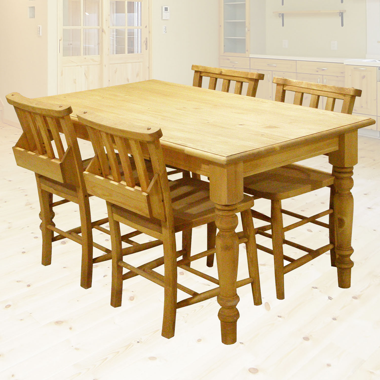 パインダイニング5点セット　135cm幅　 ナチュラルカントリーシリーズ