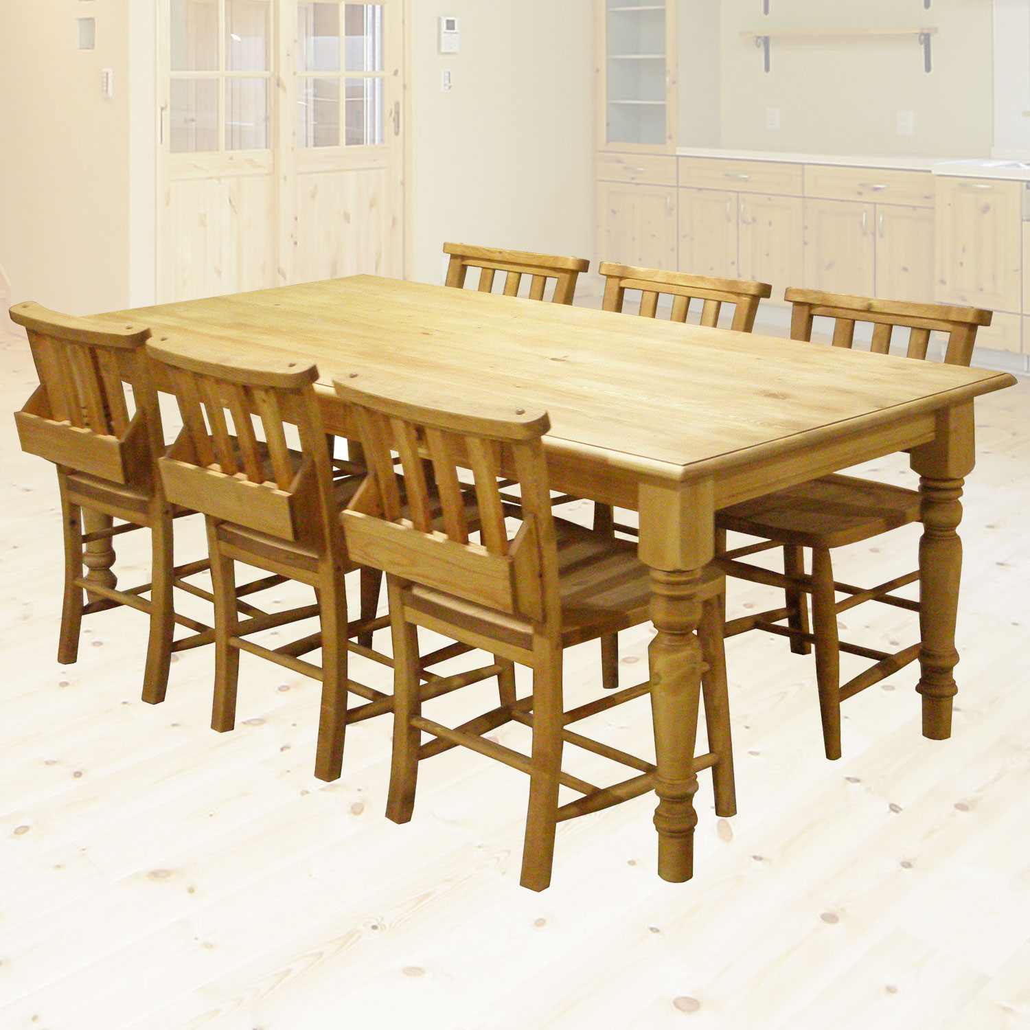 パインダイニング7点セット　180cm幅　 ナチュラルカントリーシリーズ