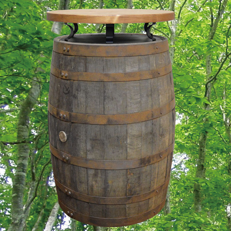 60cm丸バレルアイアンステーカウンターテーブル　無塗装(ウイスキー樽家具)