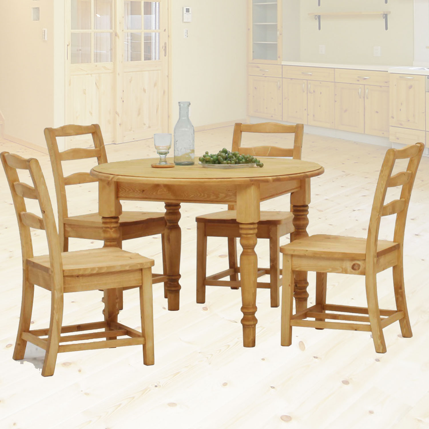 パイン丸型ダイニングテーブル5点セット　ナチュラルカントリーシリーズ