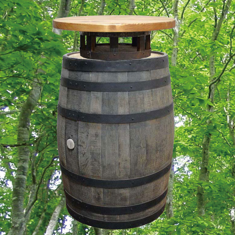 60cm丸バレルウッドステーバーテーブル　黒タガ仕様　バレルクラフト(ウイスキー樽家具)