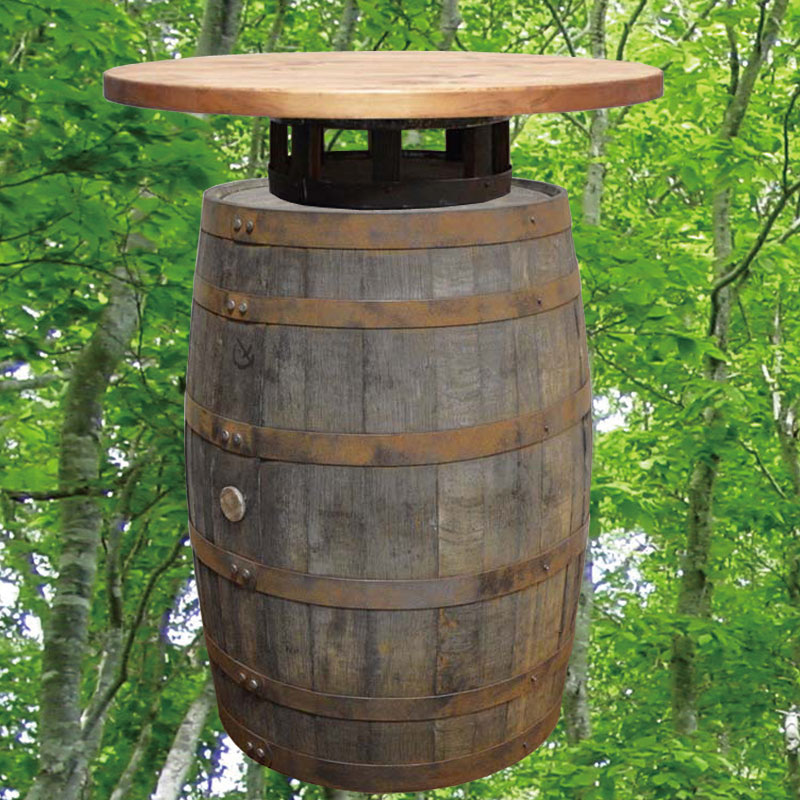 80cm丸バレルウッドステーバーテーブル　無塗装　バレルクラフト(ウイスキー樽家具)