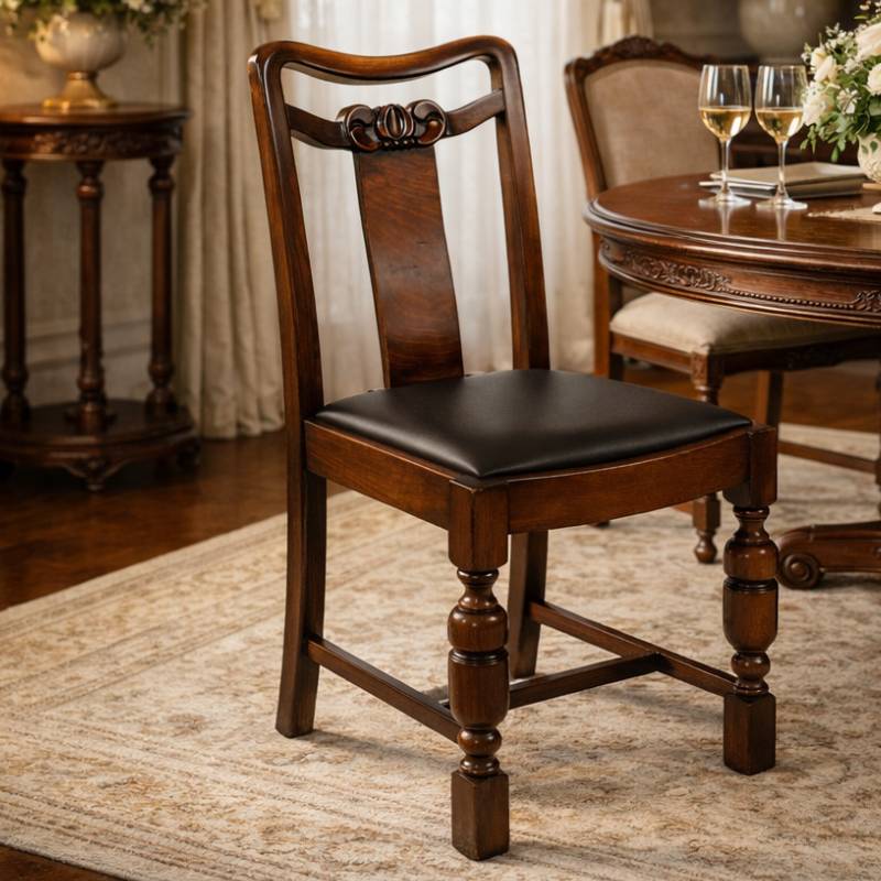 ヴィクトリアン様式のダイニングチェア(合皮：ブラウン色)　 アンティーク調家具