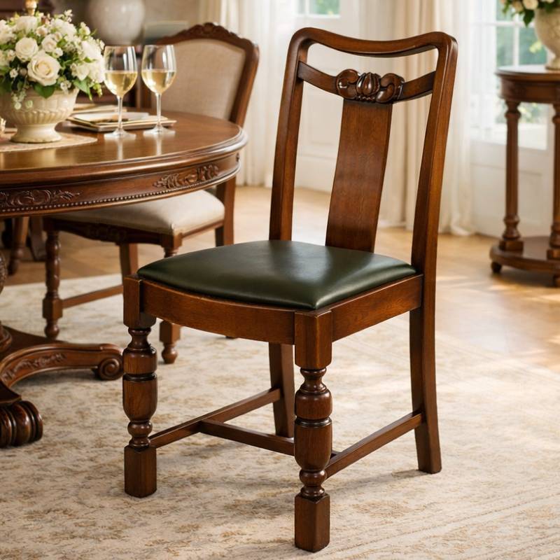 ヴィクトリアン様式のダイニングチェア(合皮：グリーン色)　 アンティーク調家具