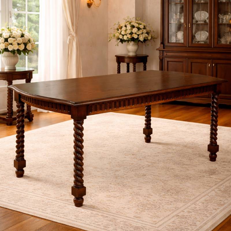 145cm幅のツイストレッグダイニングテーブル　 アンティーク調家具