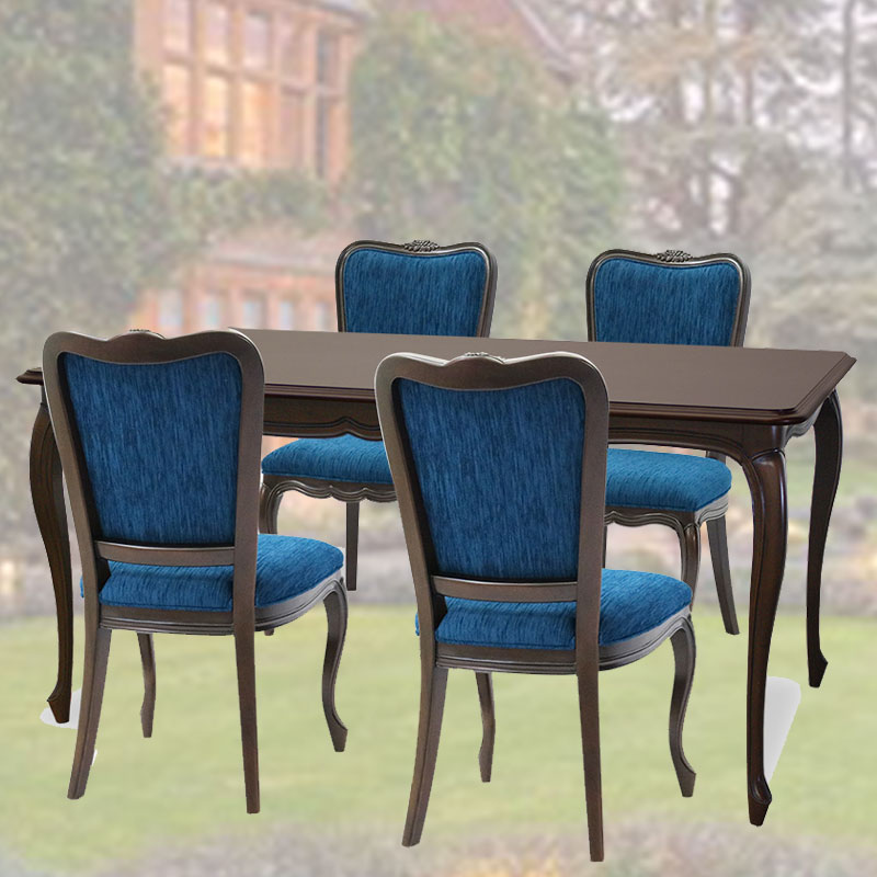 150cm幅猫脚ダイニング5点セット　チェアH4脚(張地:ファブリック:RB)　ケントハウス　