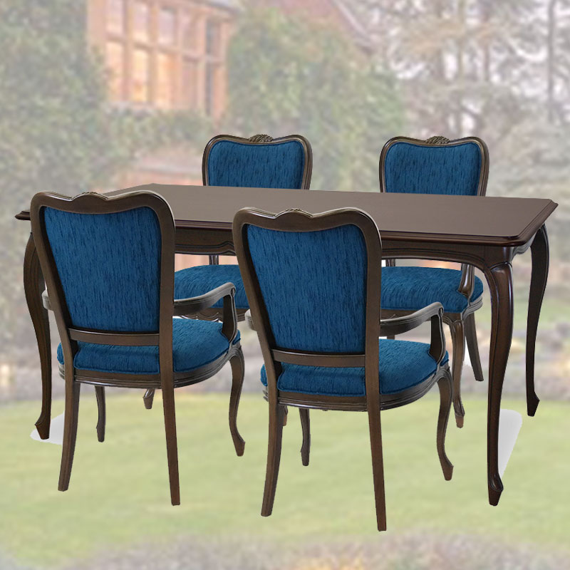 150cm幅猫脚ダイニング5点セット　アームチェア4脚H(張地:RB)　ケントハウス　逆輸入