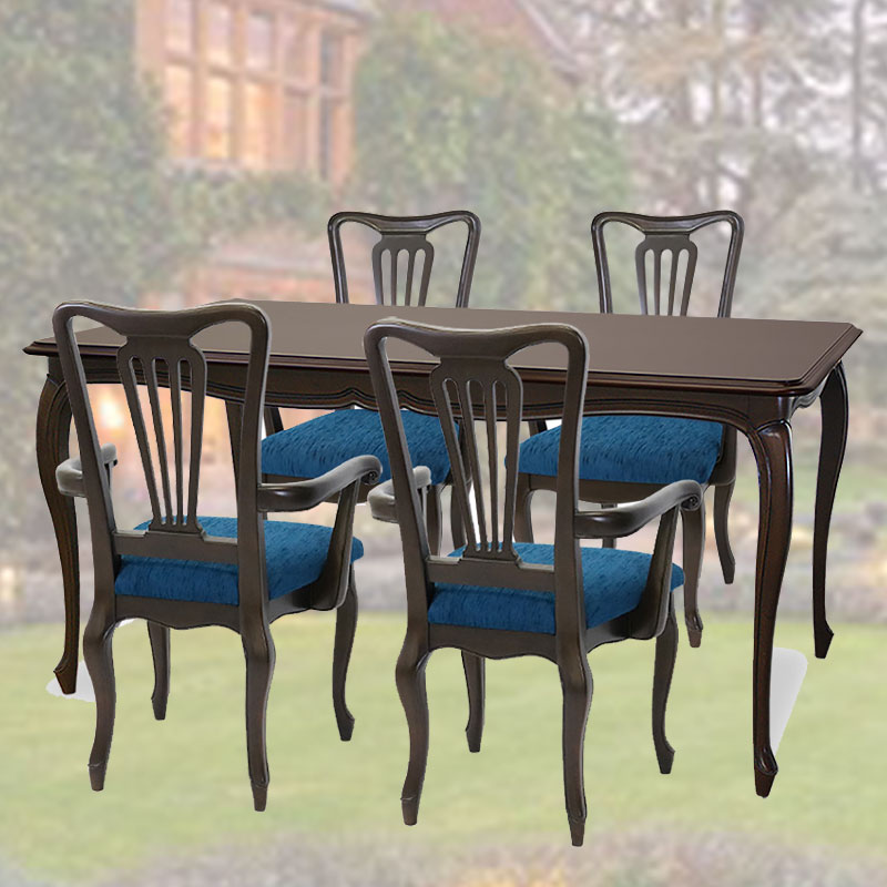 150cm幅猫脚ダイニング5点セット　ダイニングテーブル+アームチェアG(RB)　逆輸入家具