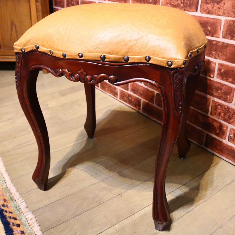 猫脚スツール　PVCブラウン色　シャルルロワコレクション　輸入家具