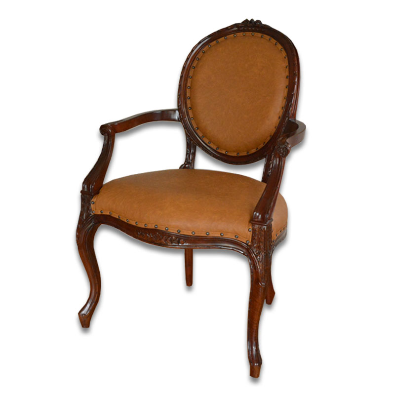 猫脚のおしゃれなアームチェア　シャルルロワシリーズ　PVCブラウン色　輸入家具