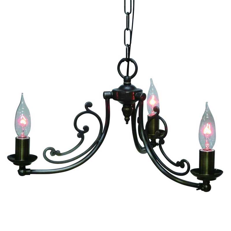 曲がりシャンデリア球(別売)を付けてアンティーク調の3灯シャンデリア照明　【送料無料】