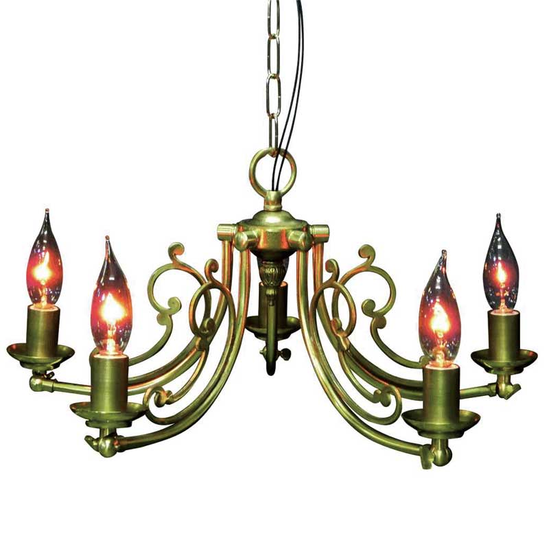 ゴールド色のクラシック調フレームの5灯シャンデリア照明　【送料無料】