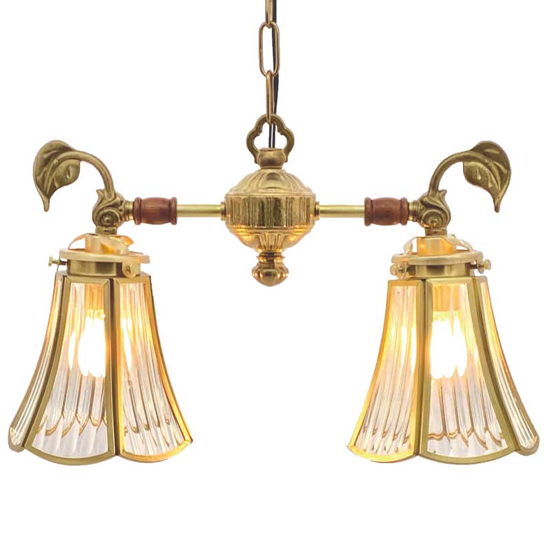 フレームに葉っぱのモチーフの付いたおしゃれな2灯シャンデリア照明 【送料無料】