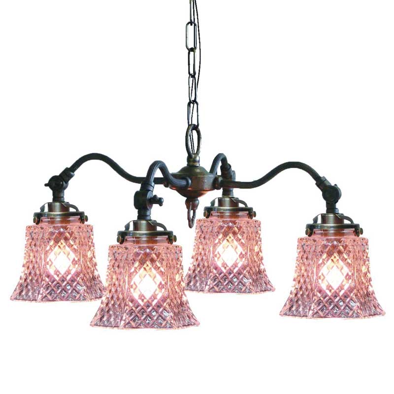 おしゃれなガラスシェードが付いた4灯シャンデリア照明　【送料無料】