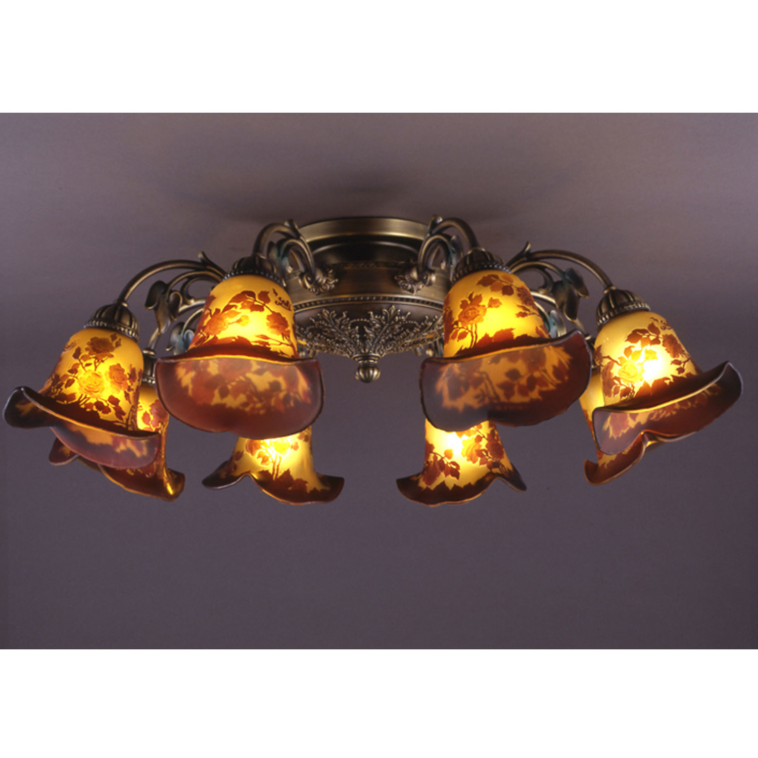 8灯シャンデリア照明　薔薇　ガレコレクション　輸入照明　送料無料