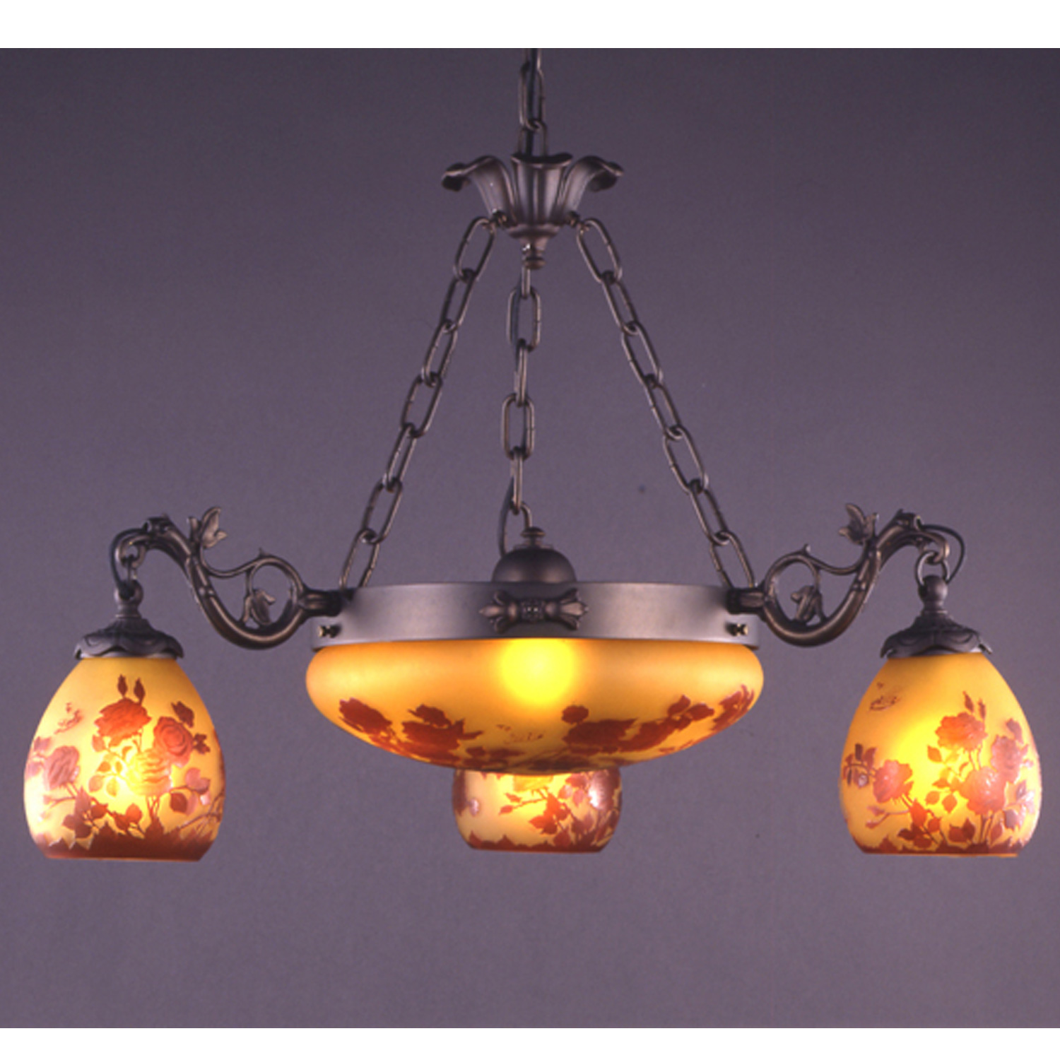 6灯シャンデリア照明　薔薇　ガレコレクション　輸入照明　送料無料