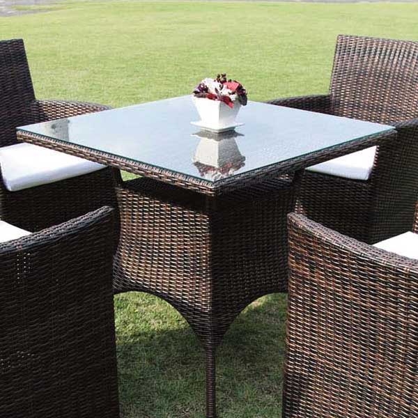 人工ラタンで作った80cm角のスクエアーガラステーブルDB　人工ラタン家具