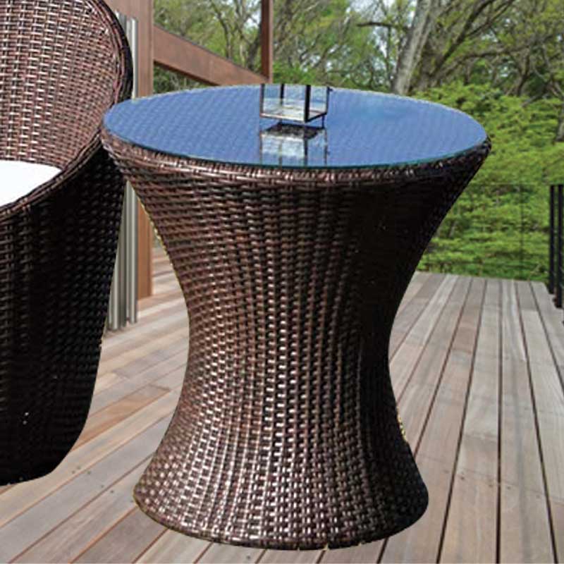 人工ラタンで作ったミニガラステーブル　人工ラタン家具