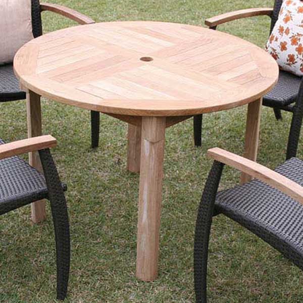良質チーク材100cm幅丸チークガーデンテーブル　【送料無料】