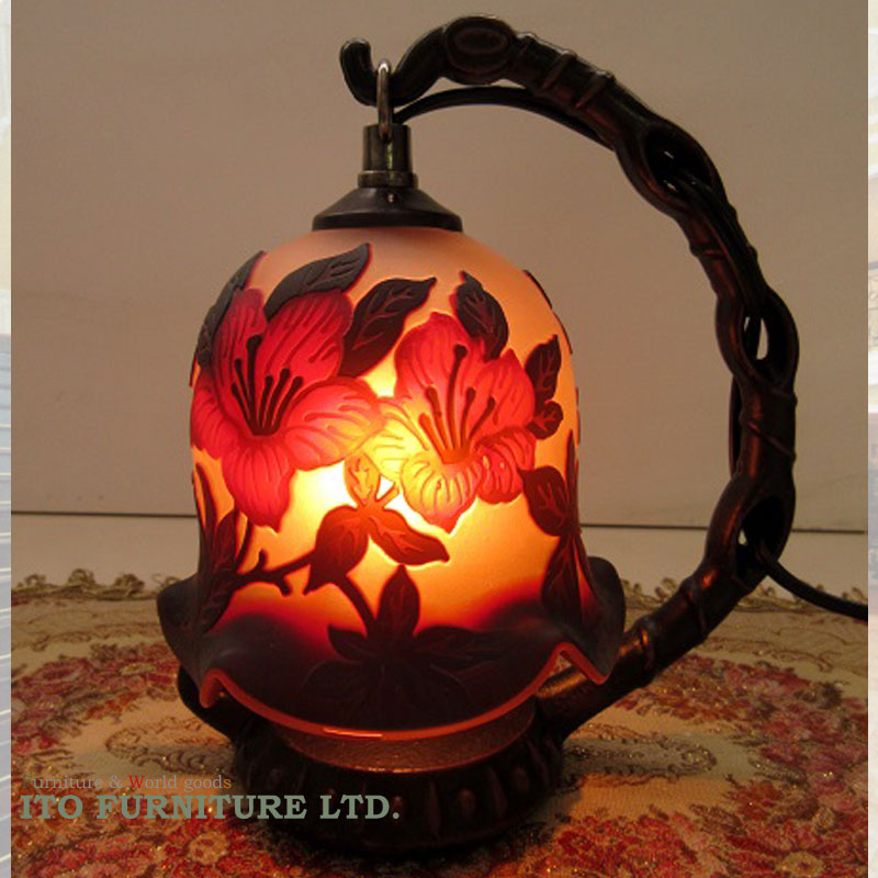 ガレ風ミニランプ　ハイビスカス