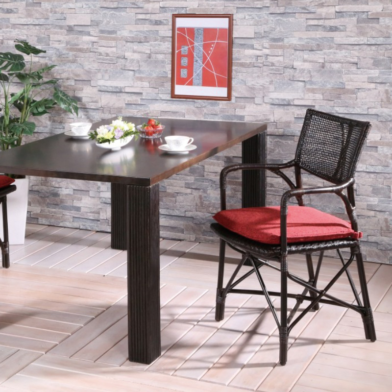 籐・ラタンエルフSB色アームダイニング3点セット(85cm角テーブル+アームチェア×2脚)