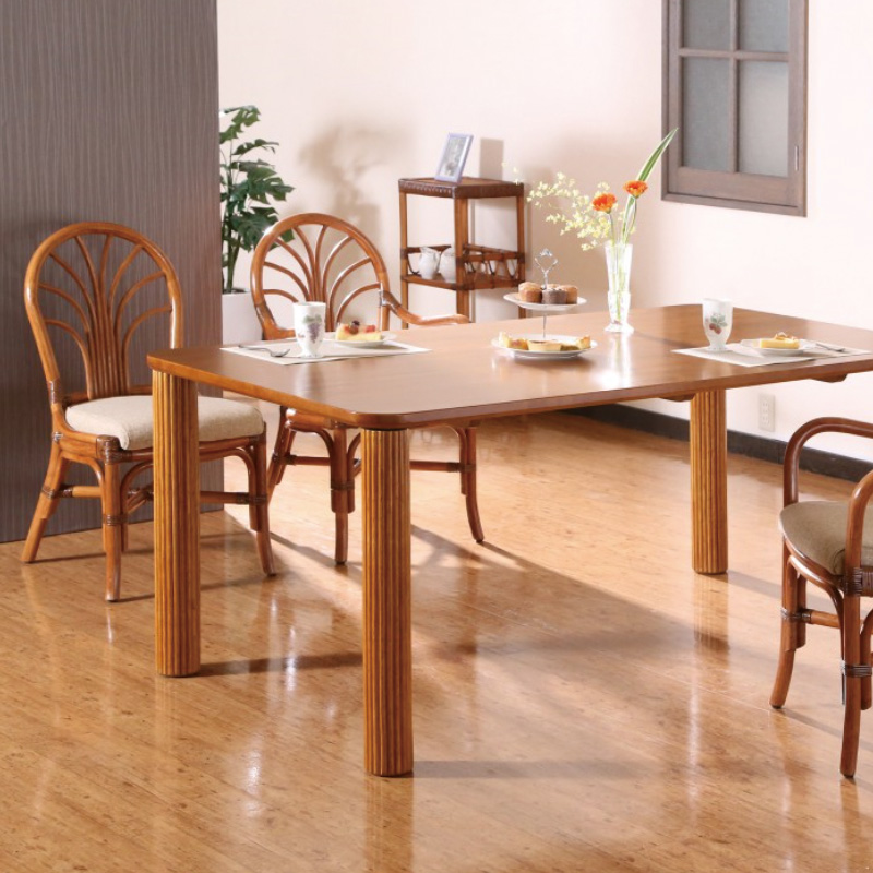 籐・ラタンニューカシミールSB色ダイニング5点セット(165cm幅テーブル+ダイニングチェア×4脚)