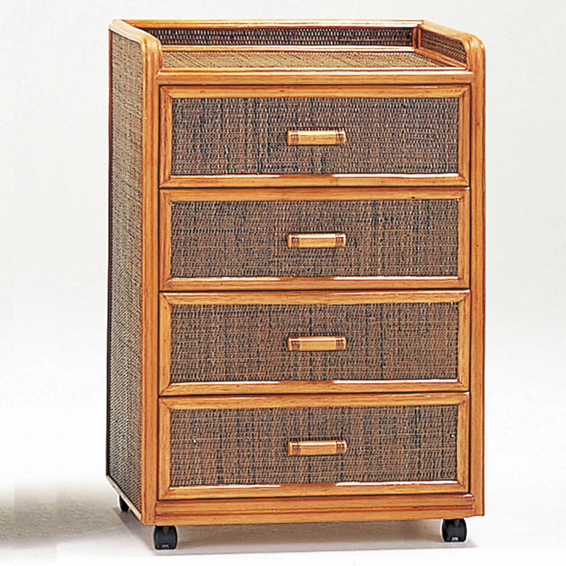 高級ラタン4段チェスト(キャスター付き)　ラタン・籐家具