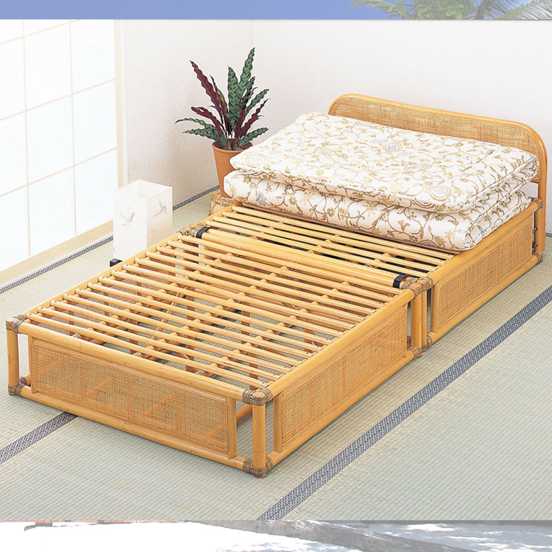 ヘッドボード付きのラタンシングルベッド(フレーム)組立式　【送料無料】