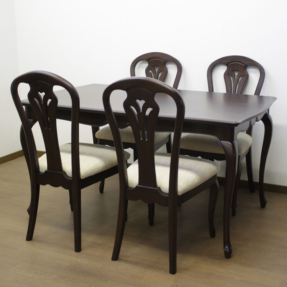 140cm幅猫脚ダイニング5点セット　チェアB　フルールDM　逆輸入家具