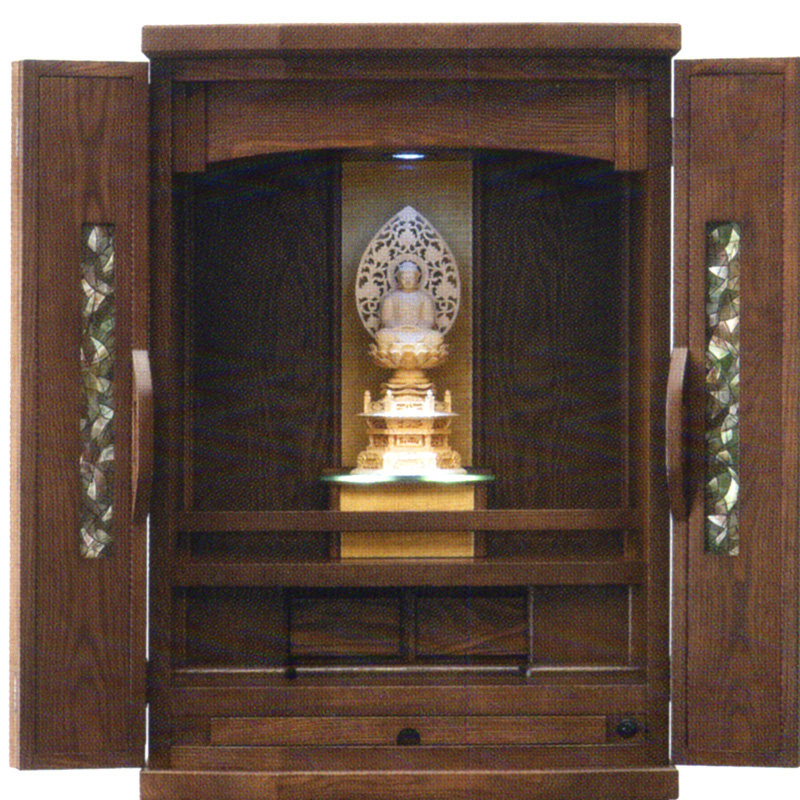 ステンドフィルム加工張りの国産インテリア仏壇-ラックス上置きDX(家具調仏壇)