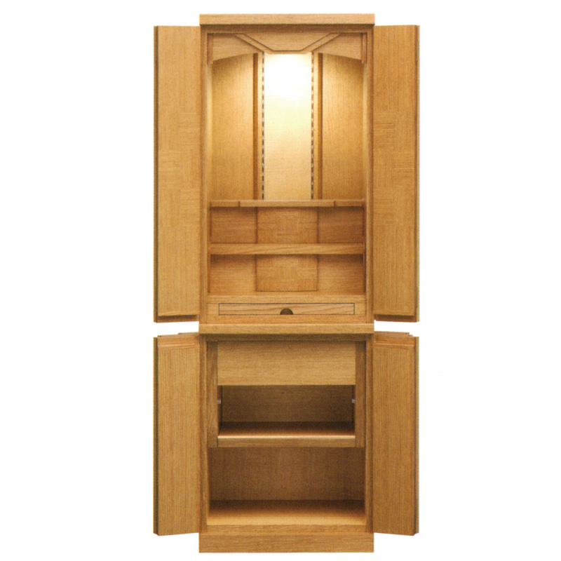 市松模様が美しいコンパクトサイズ国産インテリア仏壇-ソワールDX(家具調仏壇)オーク