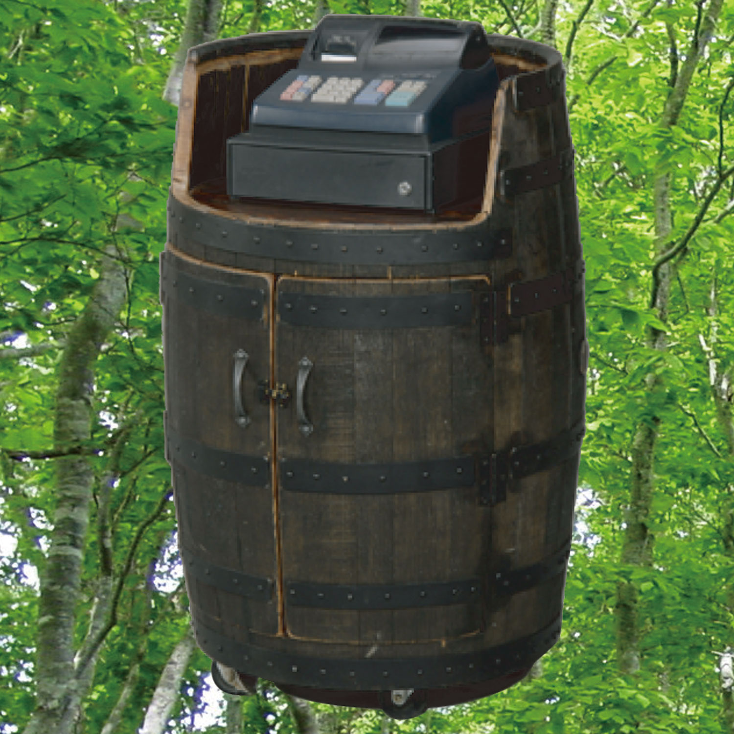 バレルレジカウンター1本タイプキャスター付(ブラウン)　ウイスキー樽物語