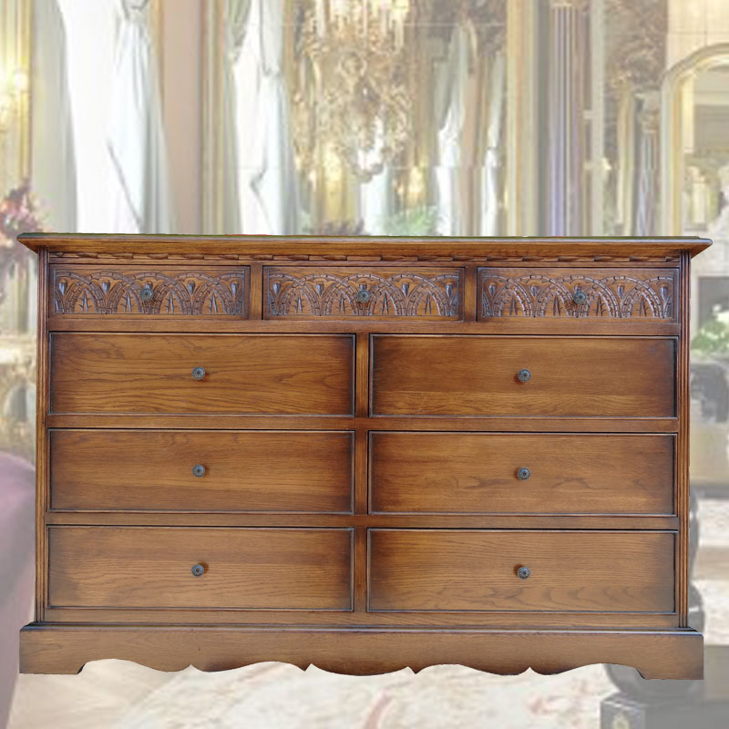 英国クラシックデザインワイド135幅チェスト　アンティーク調家具　輸入家具　【送料無料】