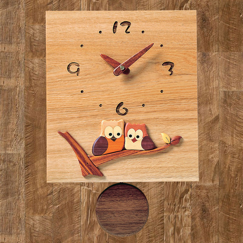 寄木振り子時計　ふくろうシリーズNo.1 【送料無料】