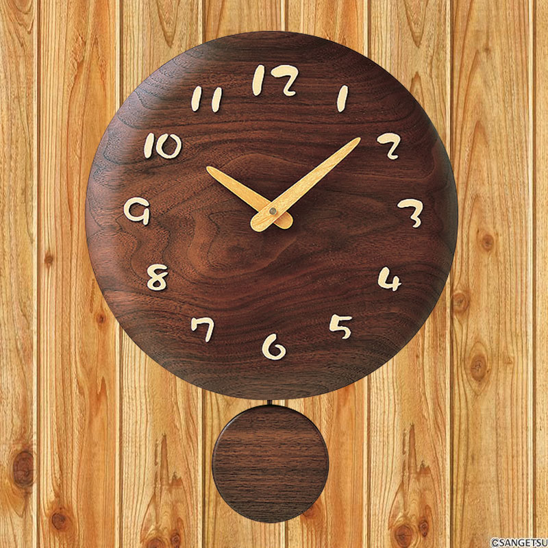 ウォールナット丸型振り子時計　(大)　 【送料無料】
