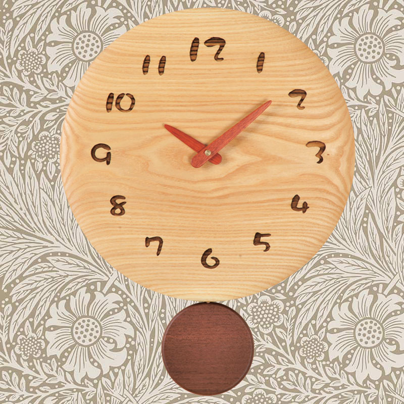 タモ丸型振り子時計　(振り子ウォールナット/大)　 【送料無料】