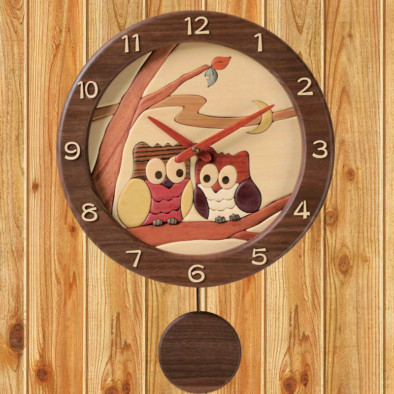 寄木振り子時計　ふくろうペア 【送料無料】