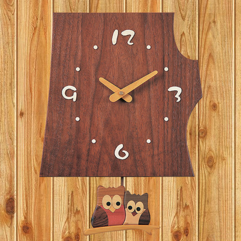切株振り子時計　ふくろうと切株(ウォールナット) 【送料無料】