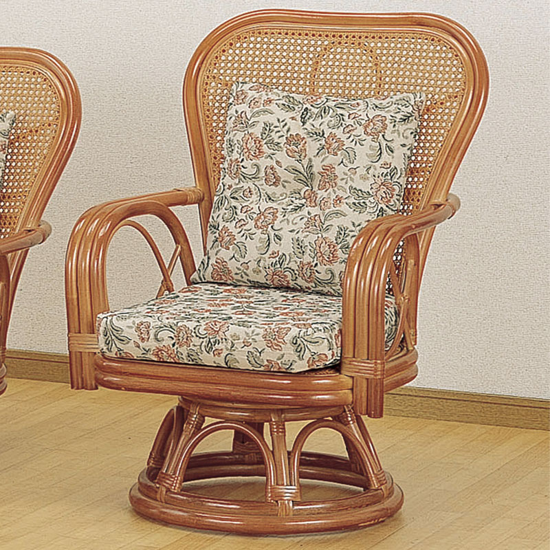 座面高35cmのラウンドチェア(籐回転椅子)　#563　ラタン・籐家具