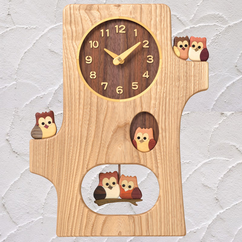 切株振り子時計　森のふくろう 【送料無料】