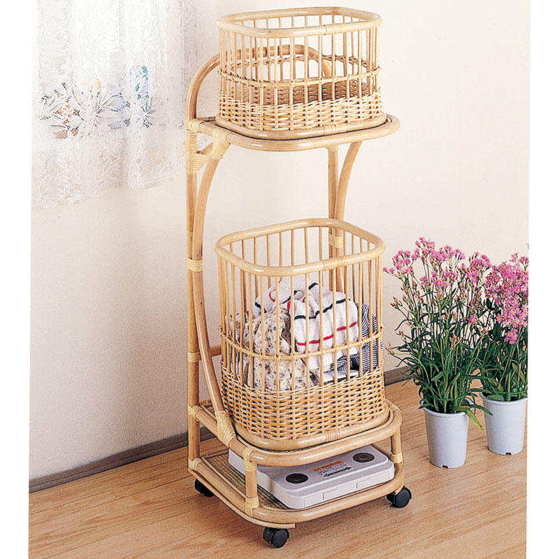 スリムな籐ランドリーバスケットスタンド　ラタン・籐家具　【送料無料】