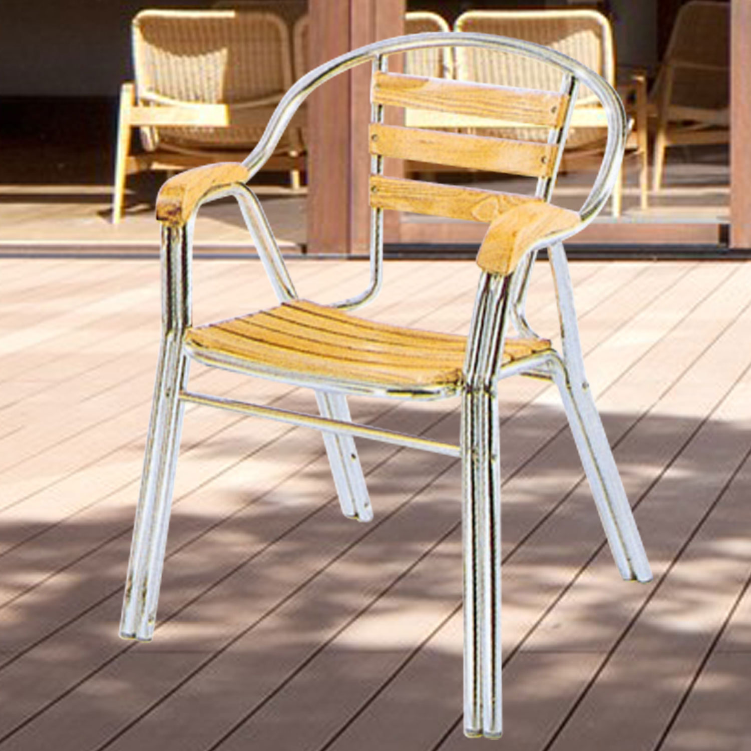 アルミニウムファニチャー　チークアルミチェア2脚セット