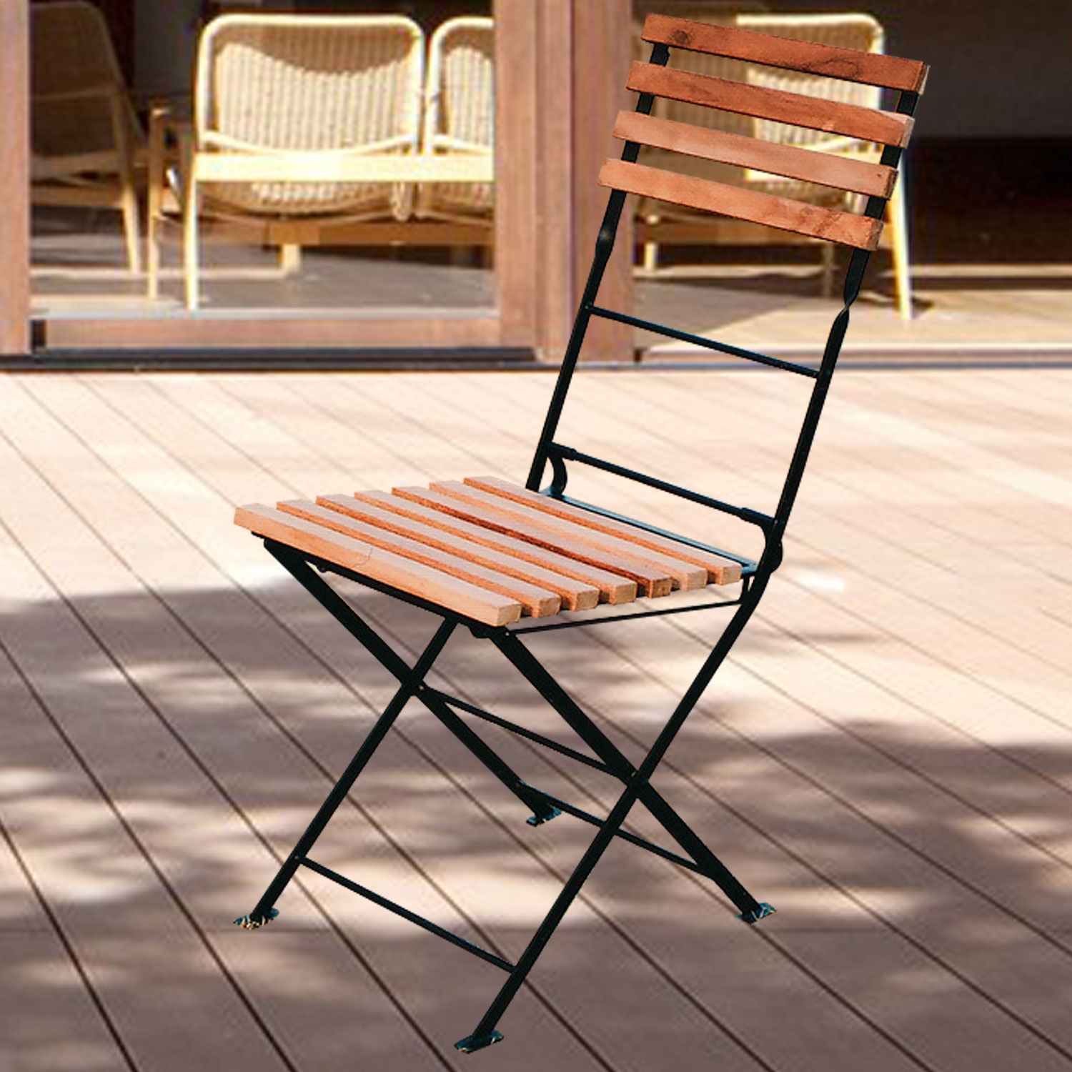 折り畳みアイアンチークチェア(2脚セット)　JB-34218