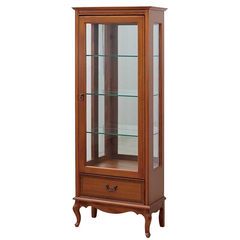 マホガニー柾目とサペリ柾目の突板模様貼りの猫脚キュリオボード65　逆輸入家具