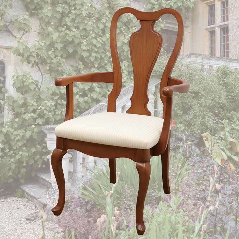 クィーンアン様式のエレガントな猫脚肘付ダイニングチェア　逆輸入家具
